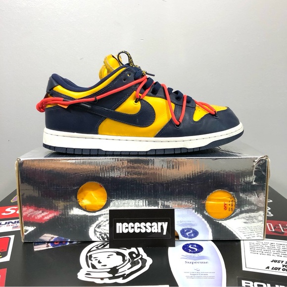 Nike Dunk Low Off-White University Gold/ Midnight Navy - Picture 2 of 12